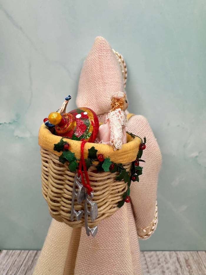 Artisan Handmade Hand Painted Porcelain Santa Doll With Toy Backpack