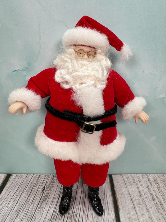Artisan Handmade Porcelain Christmas Santa Doll Wearing Glasses