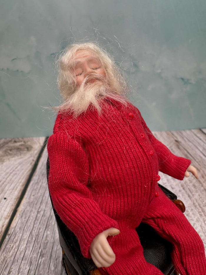Artisan Handmade Porcelain Sleeping Santa Doll In Pajamas