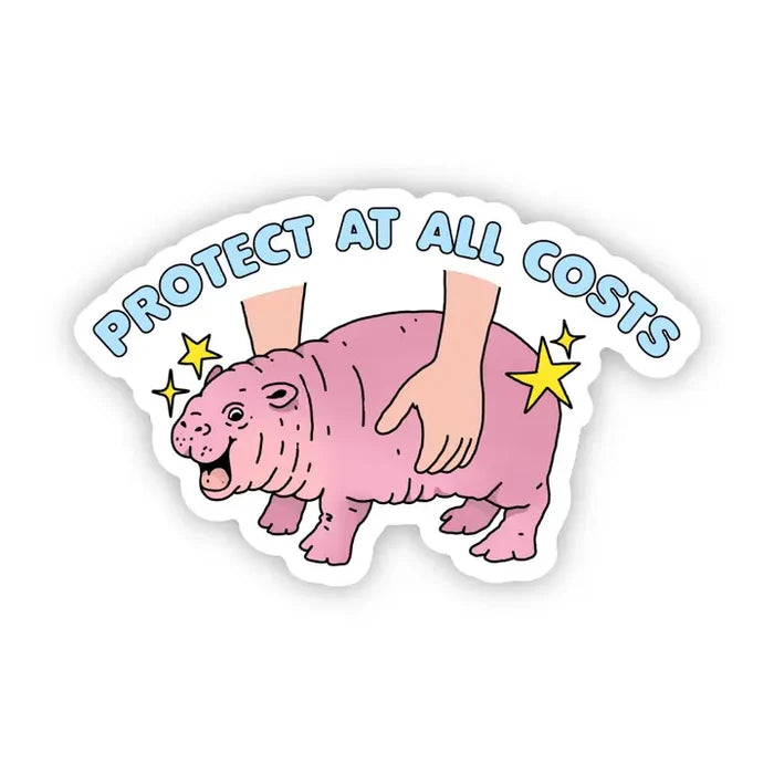 Big Moods 'Protect At All Costs' Moo Deng Hippo Vinyl Sticker