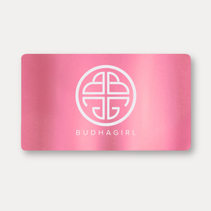 a pink card with white text