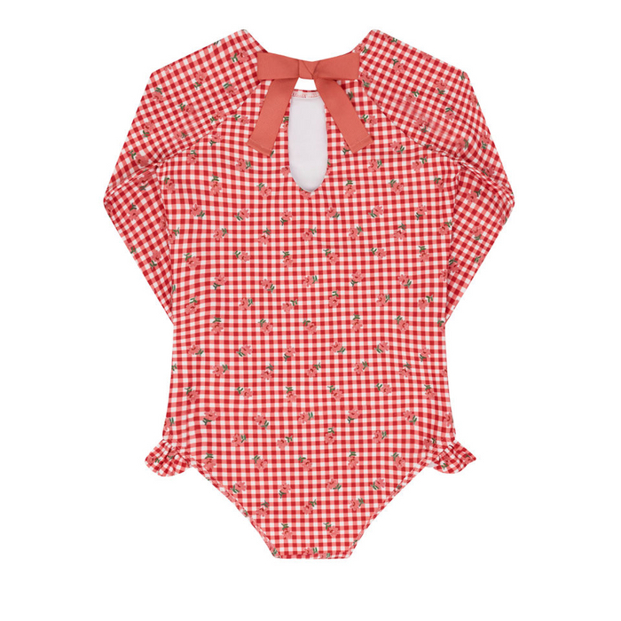 girls strawberry gingham rashguard one piece