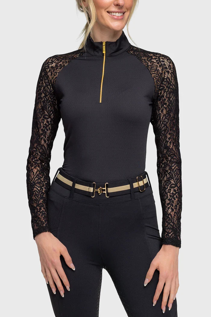 Black Floral Lace with Gold / XSmall