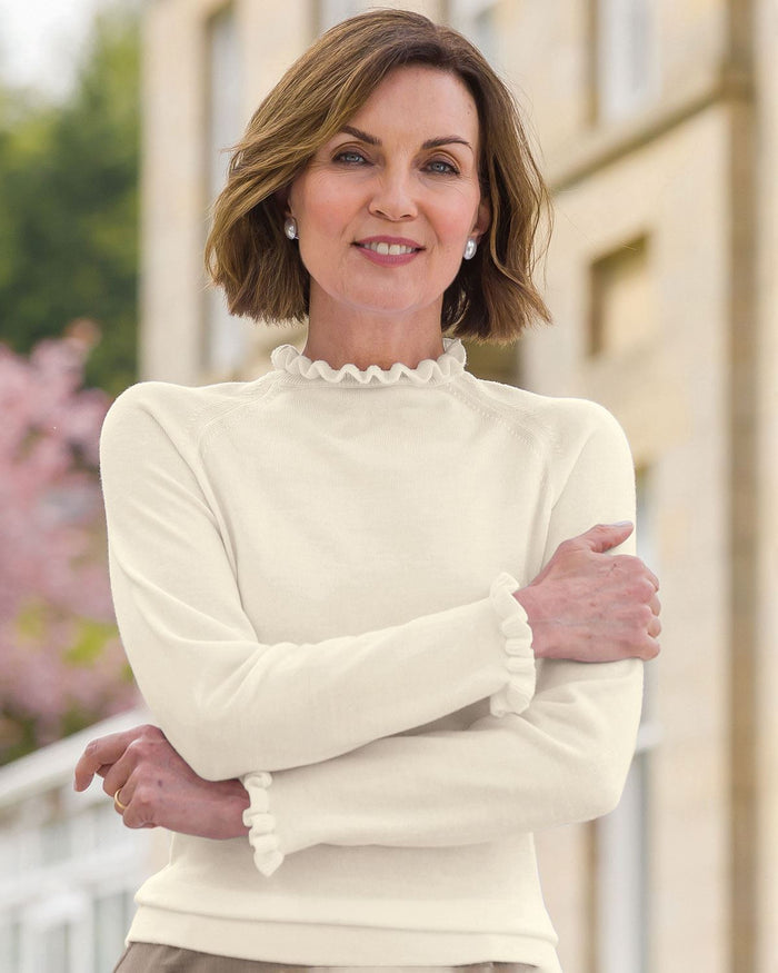 Merino Ruffle Jumper - Cream - Country Collection
