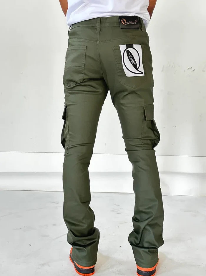 Men QUALIFIED DENIM Wax Cargo Stack Denim Jeans