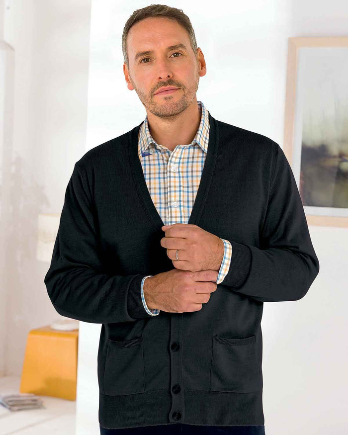 Merino Cardigan Mens - Black - Country Collection