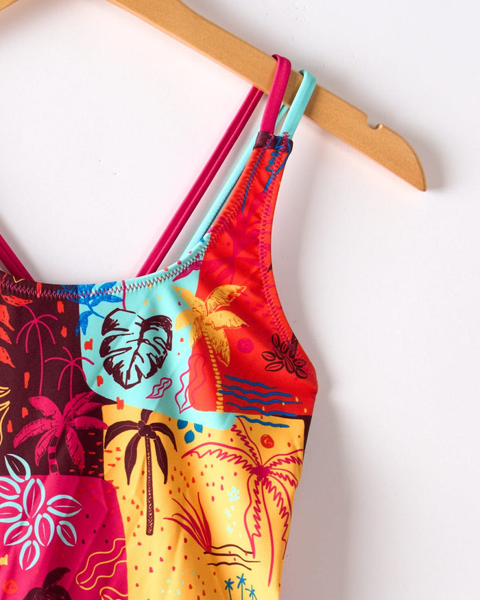 Palm Block Kids Recycled UPF Swimsuit in Multi