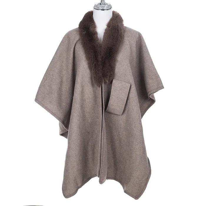 Poncho with Faux Fur