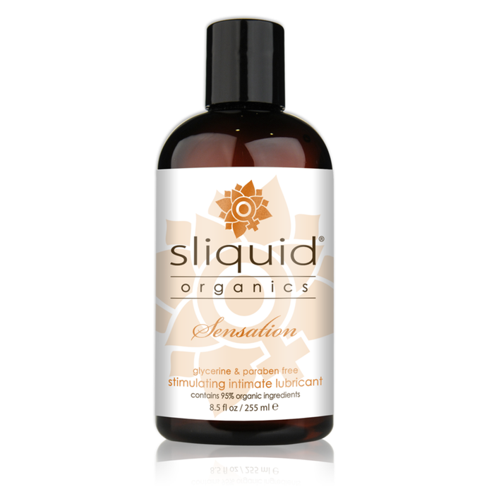 An image of Sliquid Organics Sensation 255ml bottle in a white background.