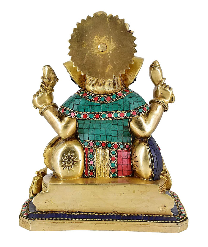 White whale Large Ganesh Idol Lord Brass Statue Turquoise Handcarved Colorful Deity Elephant God Ganesha Vinayak Figurine Wedding Gifts