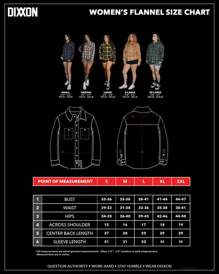 Women's Thrice Identity Crisis Flannel Size Chart - Dixxon Flannel Co.