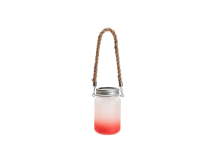 15oz/450ml Sublimation Blanks Mason Jar w/ Lantern Lid and Hemp Rope Handle (Frosted, Gradient Red)