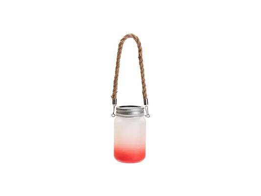 15oz/450ml Sublimation Blanks Mason Jar w/ Lantern Lid and Hemp Rope Handle (Frosted, Gradient Red)