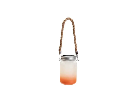 15oz/450ml Sublimation Blanks Mason Jar w/ Lantern Lid and Hemp Rope Handle (Frosted, Gradient Orange)