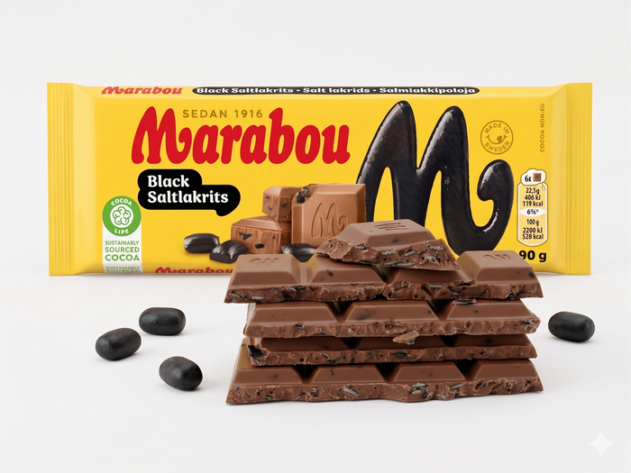 5 Bars of Marabou Black Saltlakrits 90g (3.53 oz) – Swedish Milk Chocolate with Salty Licorice