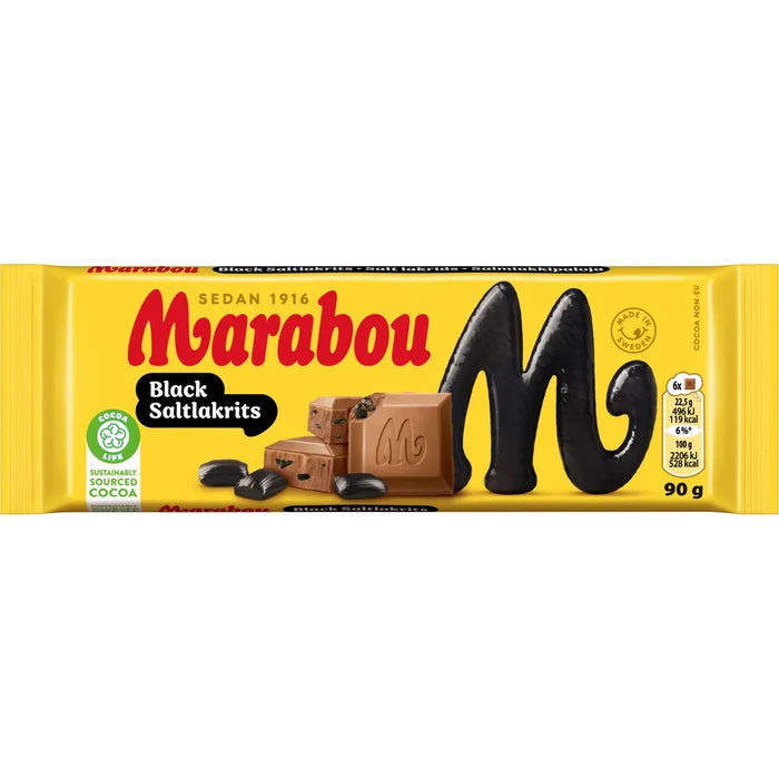 5 Bars of Marabou Black Saltlakrits 90g (3.53 oz) – Swedish Milk Chocolate with Salty Licorice