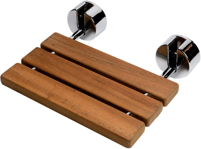 ADA Folding Teak Shower Seat 16" Wide, Accents in Polished Chrome or Brushed Nickel - Alfi Brand