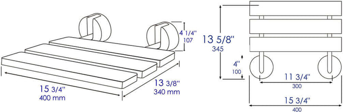 ADA Folding Teak Shower Seat 16" Wide, Accents in Polished Chrome or Brushed Nickel - Alfi Brand