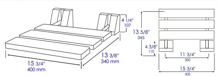 ADA Folding Teak Shower Seat 16" Wide, with Square Accents finished in Matte Black - Alfi Brand