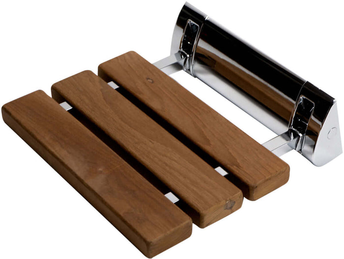 ADA Folding Teak Shower Seat with Accents in Polished Chrome or Brushed Nickel - Alfi Brand