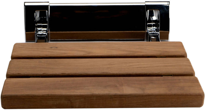 ADA Folding Teak Shower Seat with Accents in Polished Chrome or Brushed Nickel - Alfi Brand