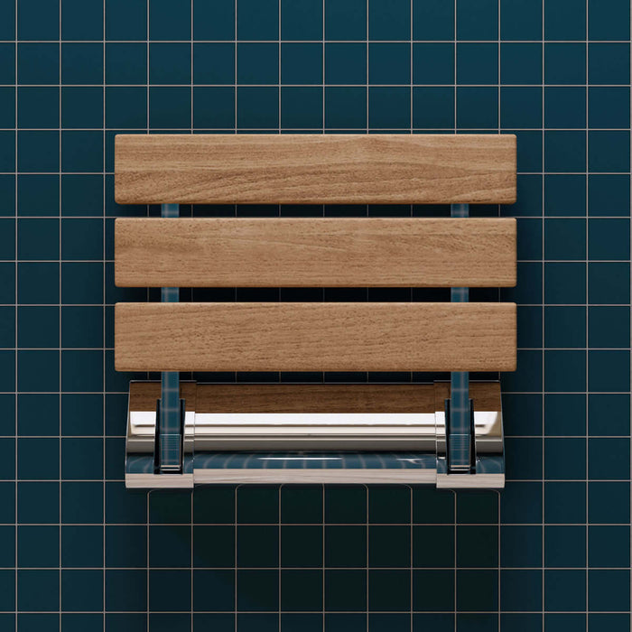 ADA Folding Teak Shower Seat with Accents in Polished Chrome or Brushed Nickel - Alfi Brand