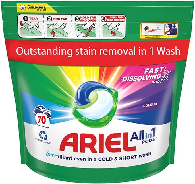 Ariel All In One Colour Pods, 70 Wash Capsules, Fast Dissolving Pods - Outstanding Stain Removal In 1 Wash - Shoppers-kart.com