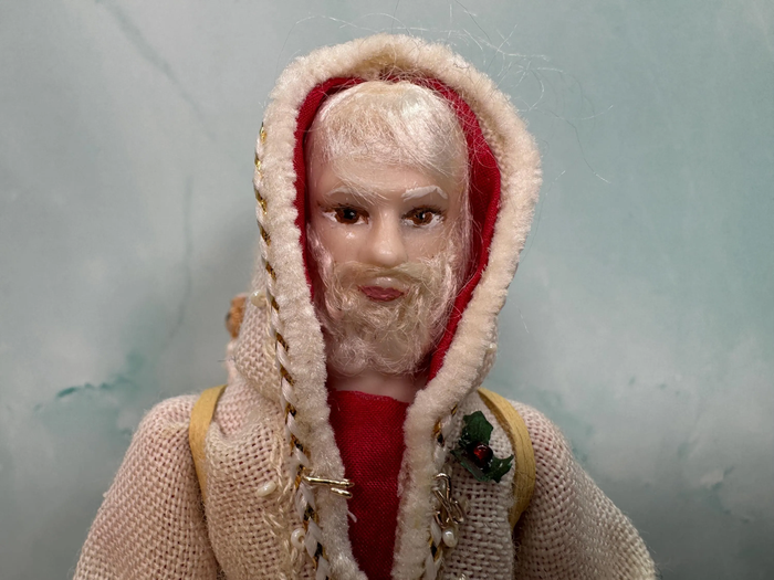 Artisan Handmade Hand Painted Porcelain Santa Doll With Toy Backpack