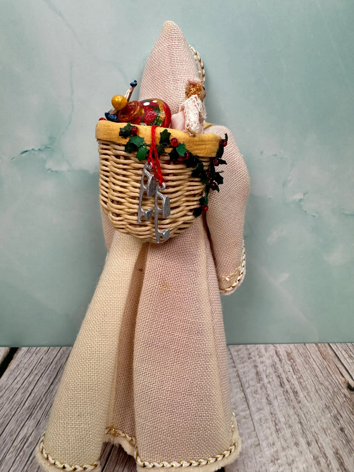 Artisan Handmade Hand Painted Porcelain Santa Doll With Toy Backpack