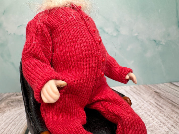 Artisan Handmade Porcelain Sleeping Santa Doll In Pajamas