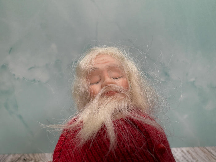 Artisan Handmade Porcelain Sleeping Santa Doll In Pajamas