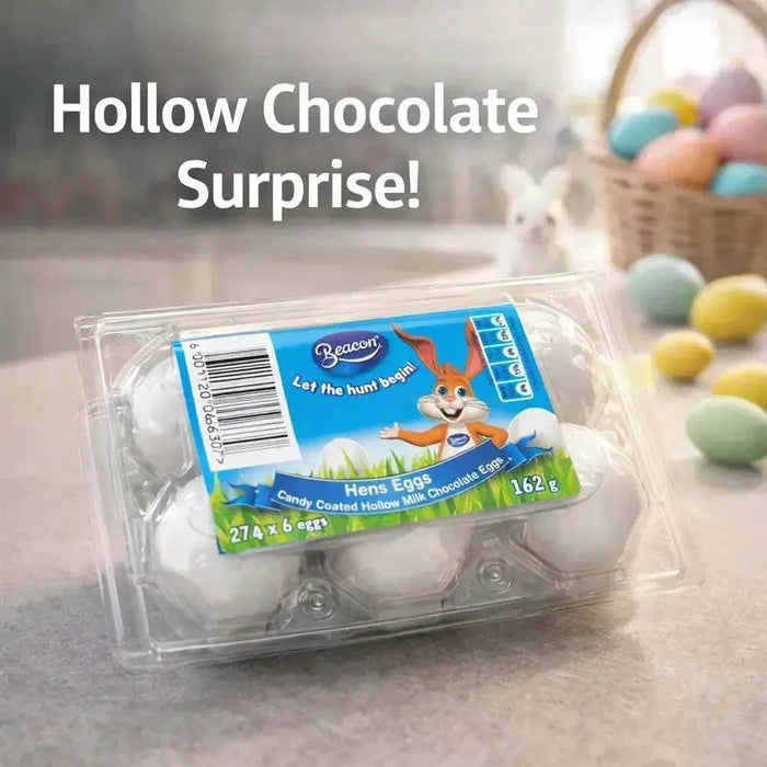 Pack of 6 colorful candy-coated beacon white chocolate Easter eggs for festive celebrations