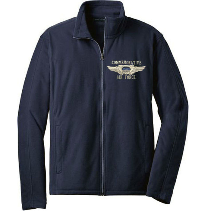 A navy blue fleece jacket with a full-length zipper and a CAF Wing logo on the left chest.