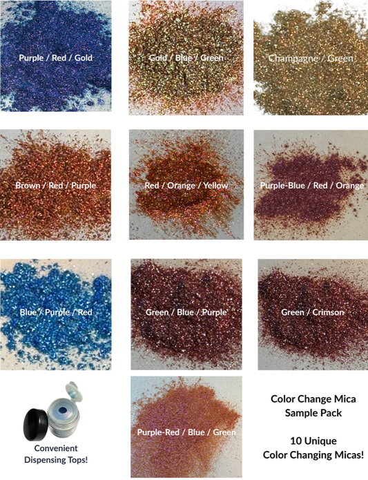 * Chameleon Color Change Mica Sample Pack - 10 Jars of Color Changing Mica Pigment - NorthWood Candle & Craft