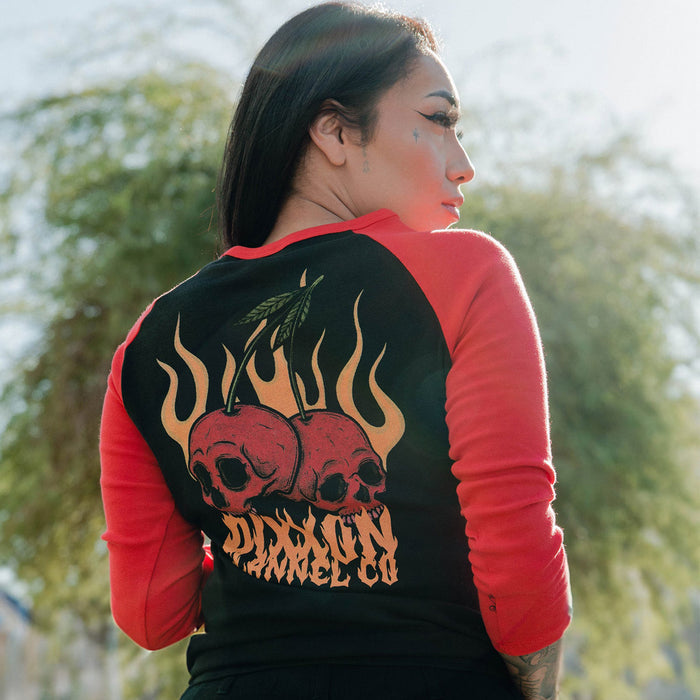 Women's Cherry Bomb Raglan Crop Top - Black & Red - Dixxon Flannel Co.