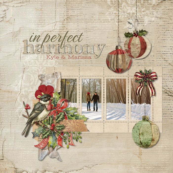 Add these vintage-inspired embellishments, winter papers, newspaper alpha set, clusters, and grunge overlays by Lucky Girl Creative digital art to all your Christmas greeting cards, holiday decor, and winter pages. In a shabby chic style, these digital scrapbooking elements feature bits of newspaper and vintage advertisements. Great for family history and genealogy pages, too! Embellishments include angel, bird, baby Jesus, bells, button, candle, arch, candy cane, tree, deer, stag, reindeer, and more.