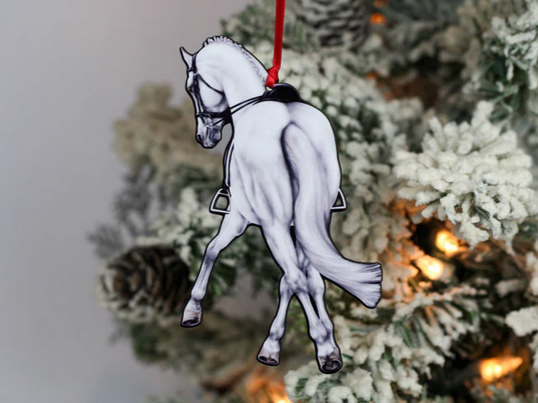 White/Light Grey Dressage Horse - Half Pass