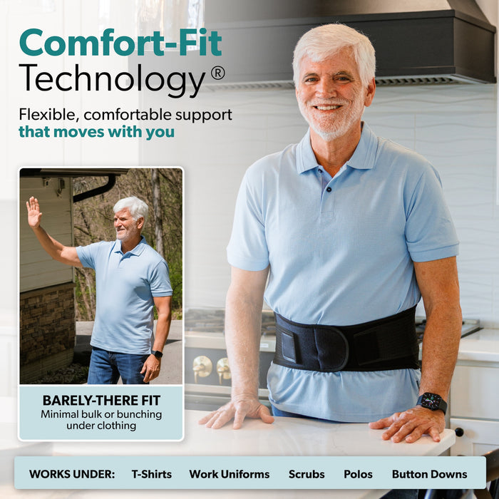 Comfort Fit Lumbar Brace for Men and Women - Lower Back Support Belt for Lifting, Work, Standing All Day, Everyday Wear
