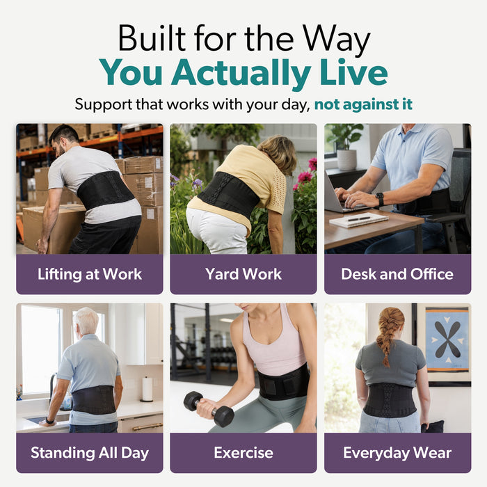Comfort Fit Lumbar Brace for Men and Women - Lower Back Support Belt for Lifting, Work, Standing All Day, Everyday Wear