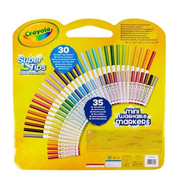 Crayola 65 Felt Washable Marker Pen Set 30x Super Tips & 35x Mini Markers - Shoppers-kart.com