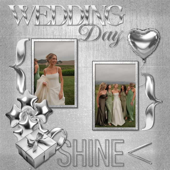 Collect the entire series of Curated Colors by Lucky Girl Creative digital art! Access your digital art in easy-to-use coordinated color palettes. Add these silver embellishments, textured and wood papers, alpha set, and everyday wire word art to all your digital scrapbooking pages and mix-and-match them on various projects throughout the year! Silver embellishments include fish, dog, puppy, futuristic automobile, car, heart balloon, star balloons, banner, pennant, basket, eye dropper, bow tie, and more.