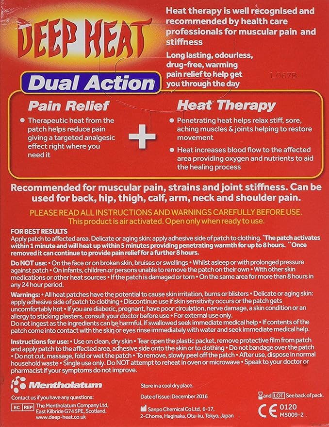 Deep Heat Odourless Patch Muscle XL Back Pads Pain Relief - Pack of 2 x 4 Patches - Shoppers-kart.com