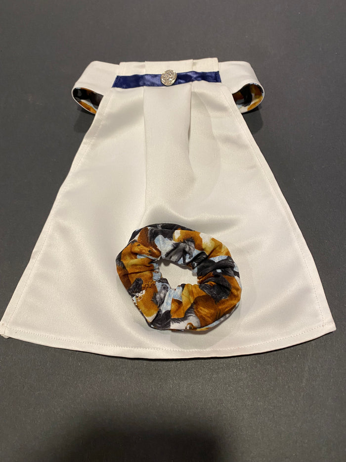 Young Rider - White Satin/Navy Ribbon/Silver Crystal Pin