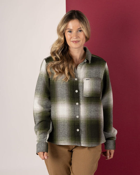 Delta Womens Checked Shirt in Green/White