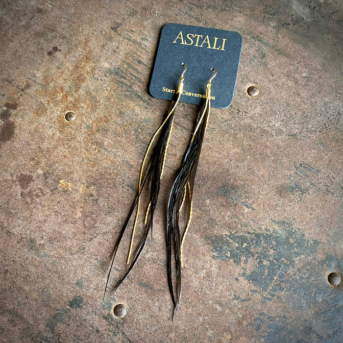 Earrings-Mini Feather-Black/Gold, Boho Western Earrings