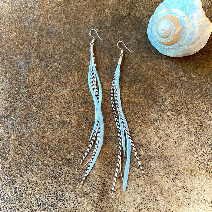 Earrings-Mini Feather-Light Turquoise & Grizzly/Silver