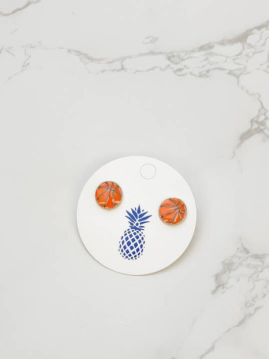 Enamel Stud Earrings-Basketball Signature