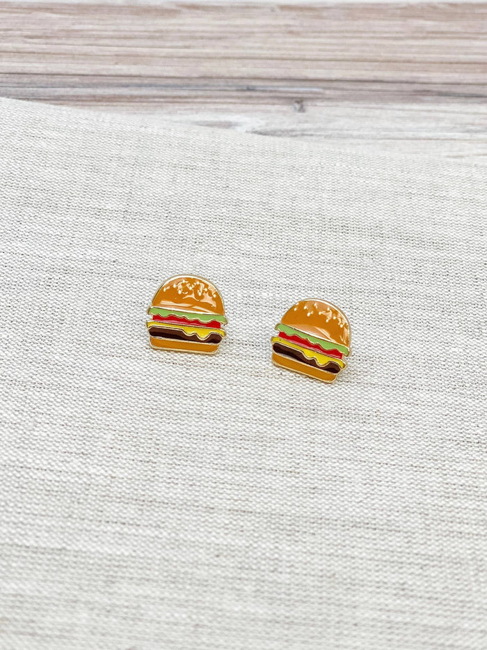 Enamel Stud Earrings-Cheeseburger
