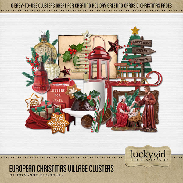 Add these beautiful holiday clusters by Lucky Girl Creative digital art to all your digital scrapbooking pages to easily create memorable holiday greeting cards, seasonal decor, and Christmas pages. This kit is included in the Christmas Clusters 2 Bundle.