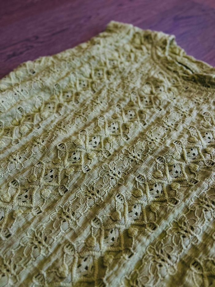Eyelet Round Neck Cap Sleeve Top in Matcha Green